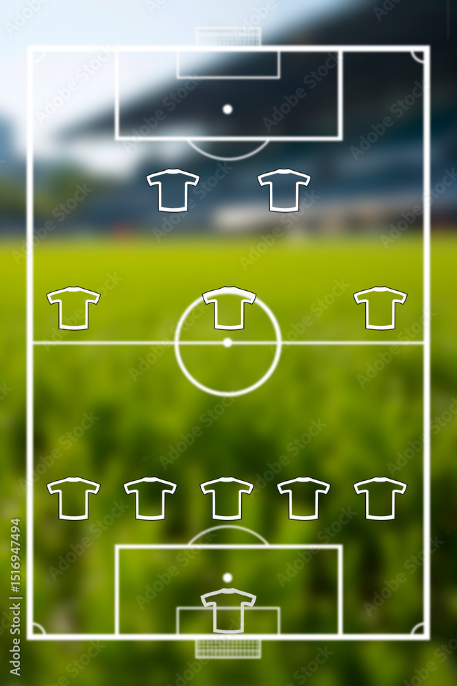 Football game formation with green field background inside stadium. Team play and strategy Football game formation with green field background inside stadium. Team play and strategy