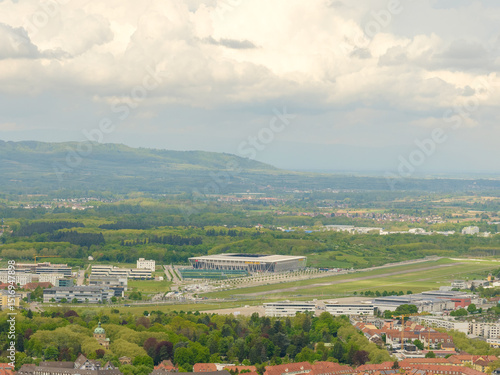 Europa-Park Stadion & Flughafen Basel-Mulhouse-Freiburg – Luftbild mit Schwarzwald