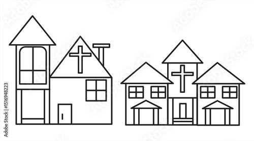 church building icon, Religious building silhouette, eps 10 on white background, vector illustration.
