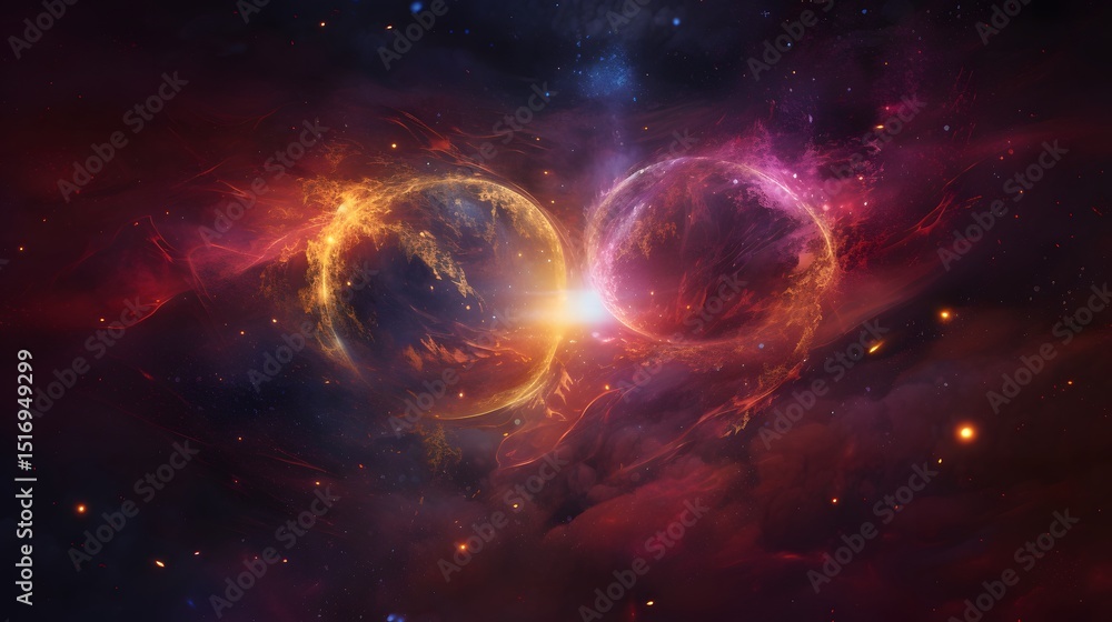 Fototapeta premium Stardust Beings in a Cosmic Nebula with Planets and Asteroids – Cinematic Space Scene in 8K