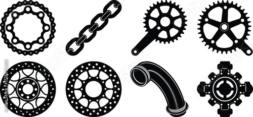 black and white vector illustration Bicycle Parts - Icons