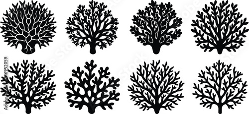 set of coral silhouettes white background