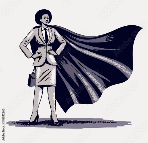 Superhero Businesswoman Illustration: Powerful Woman in Suit & Cape