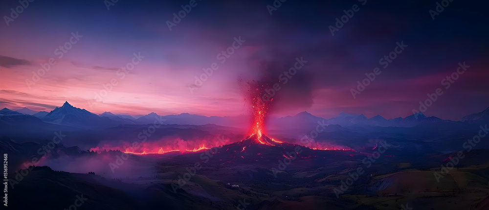 Naklejka premium Dramatic Volcanic Eruption At Sunset