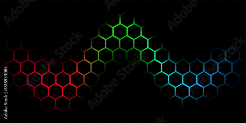 Hexagonal cyberspace green background. Hexagon grid tech pattern.