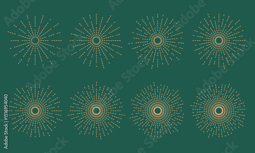 Bohemian stile gold sunburst, starburst, sunbeam. Abstract mystic thin line sun, star rays vector elements