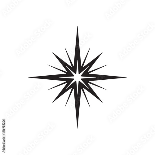 Simple black and white starburst graphic design.A stylized, symmetrical starburst graphic, perfect for logos, illustrations, or design elements.