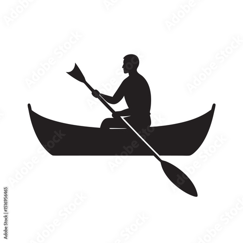 Man Paddling Canoe Across Lake Silhouette