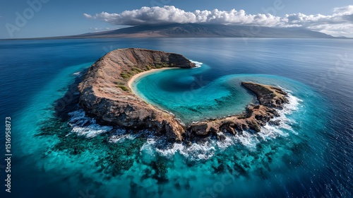 Discover the breathtaking aerial view of the Molokini Crater in Hawaii, showcasing nature's splendor and the ocean paradise from a bird's eye perspective.