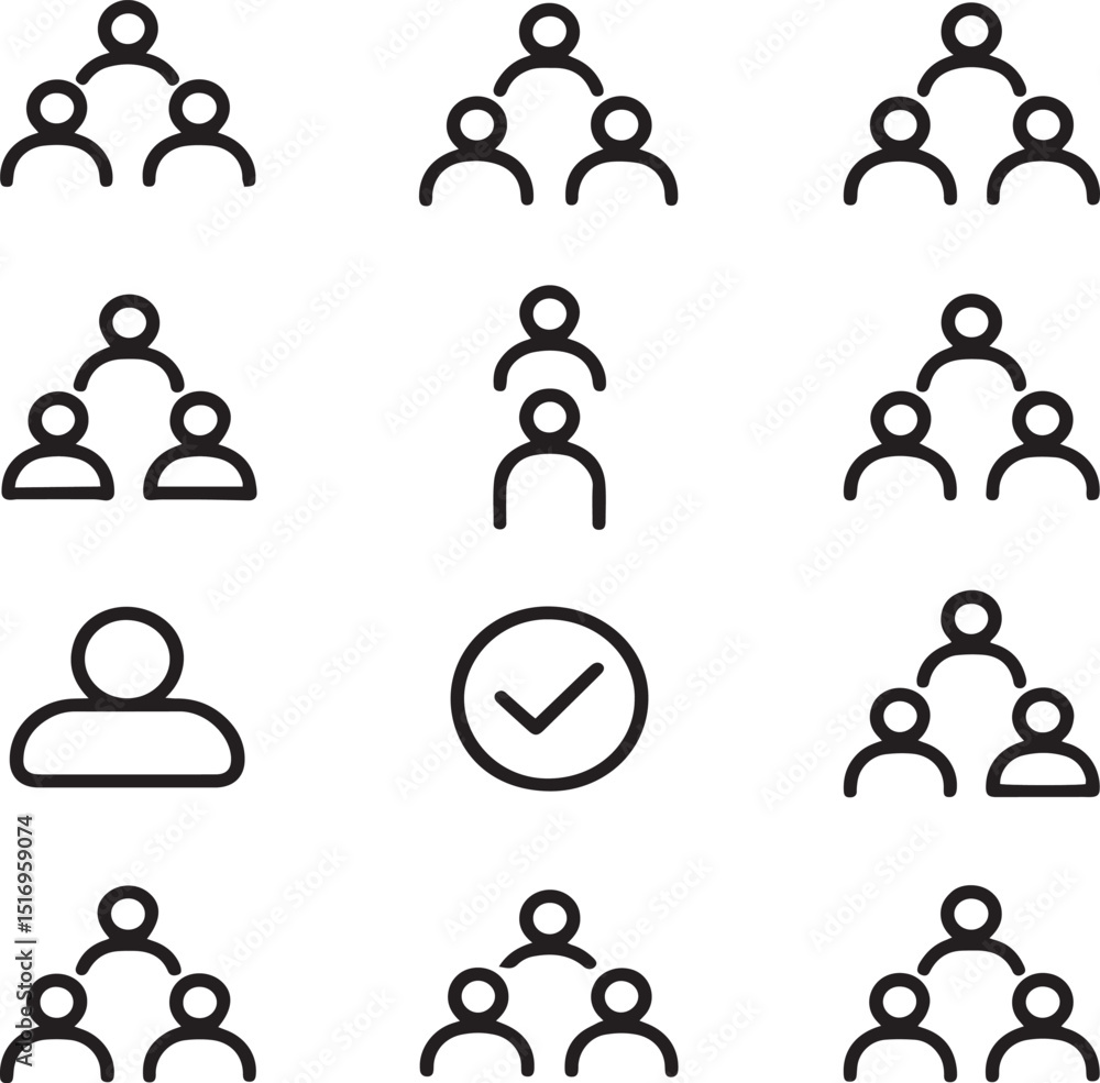 Collection of simple black and white people icon variations set Collection of simple black and white people icon variations set