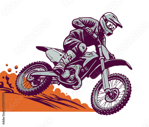 Motocross Rider Jumps Dirt Bike, Action Illustration