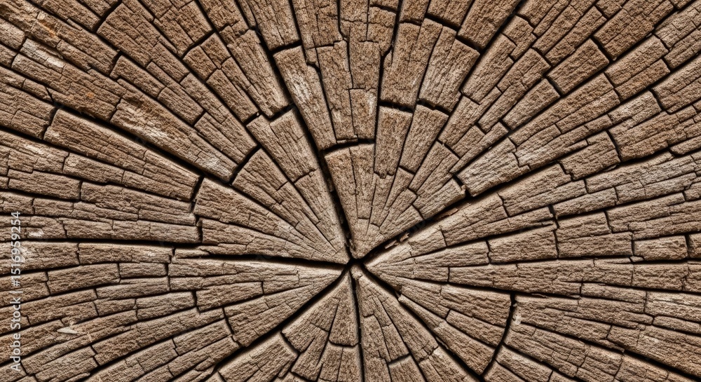 Fototapeta premium Detailed close-up of textured brown tree rings in circular pattern