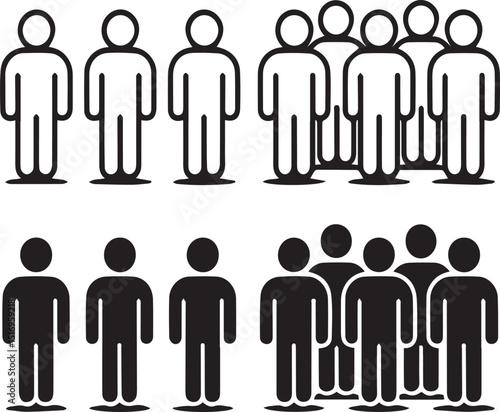 A simple illustration of two groups of people in black and white