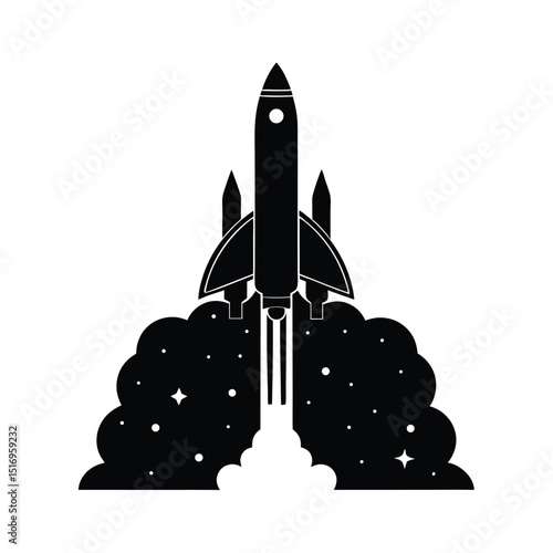 Spaceship launch scene vector silhouette  