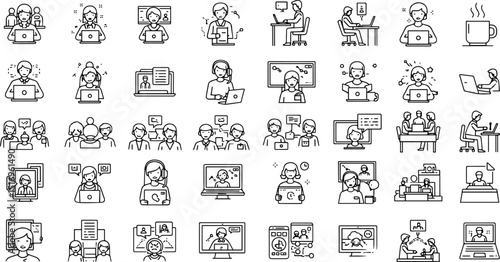 Online meeting icons remote work collaboration team communication