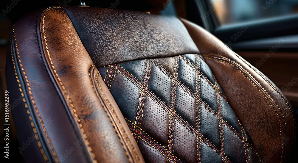 Obraz premium Close-Up of a Brown Leather Car Seat With Diamond Stitching, Showcasing Automotive Luxury and Interior Design