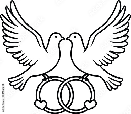 Bird couple marriage symbol vector drawing