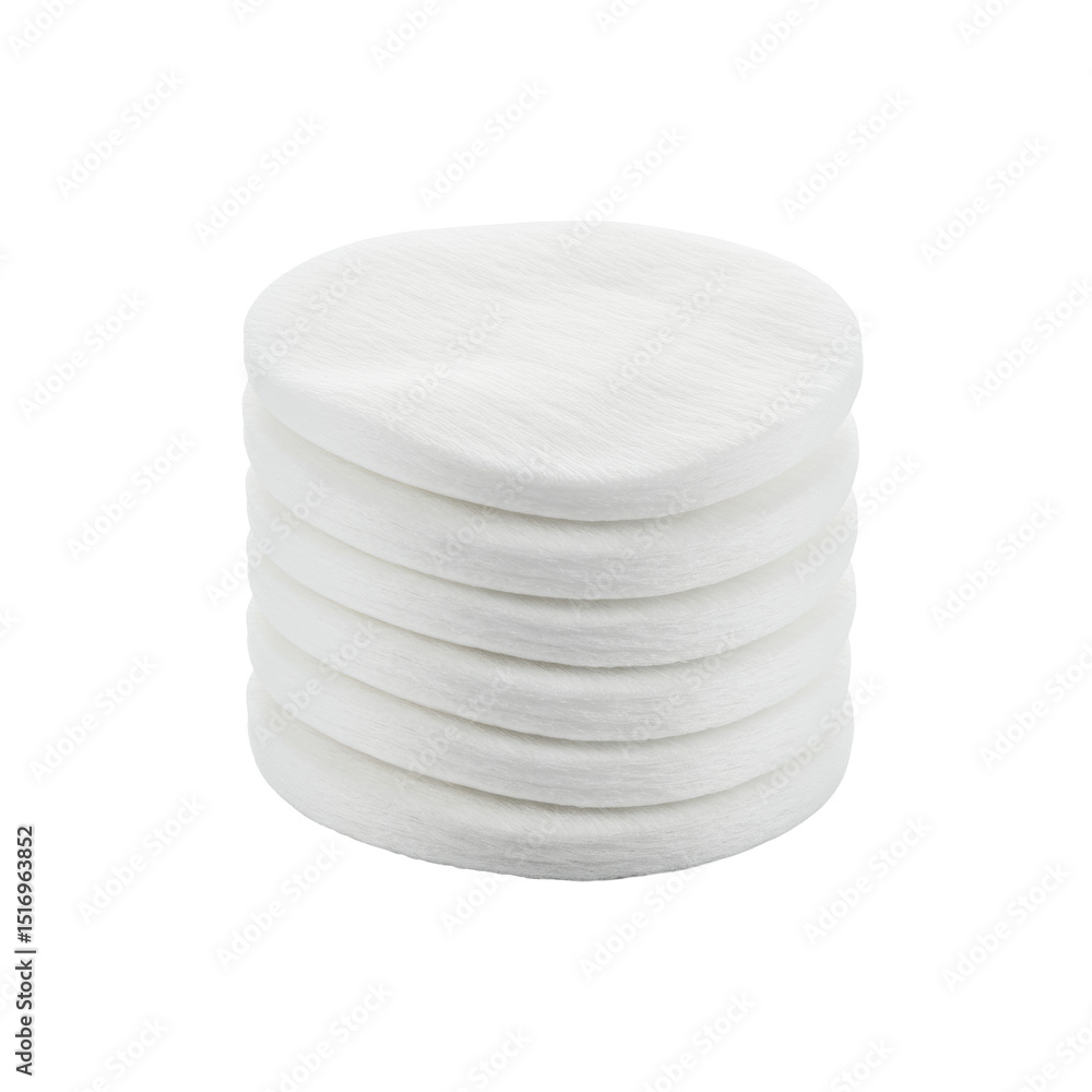 Obraz premium Round cotton pads, stacked or single, with clear contours, isolated on a plain transparent background, no shadows. Concept for beauty and hygiene product advertising
