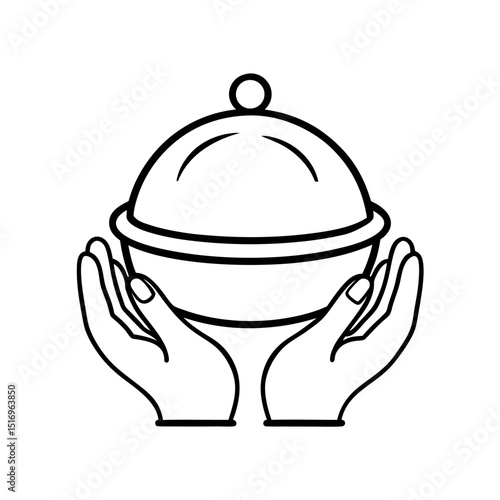 Food Tray Line Drawing with Hands