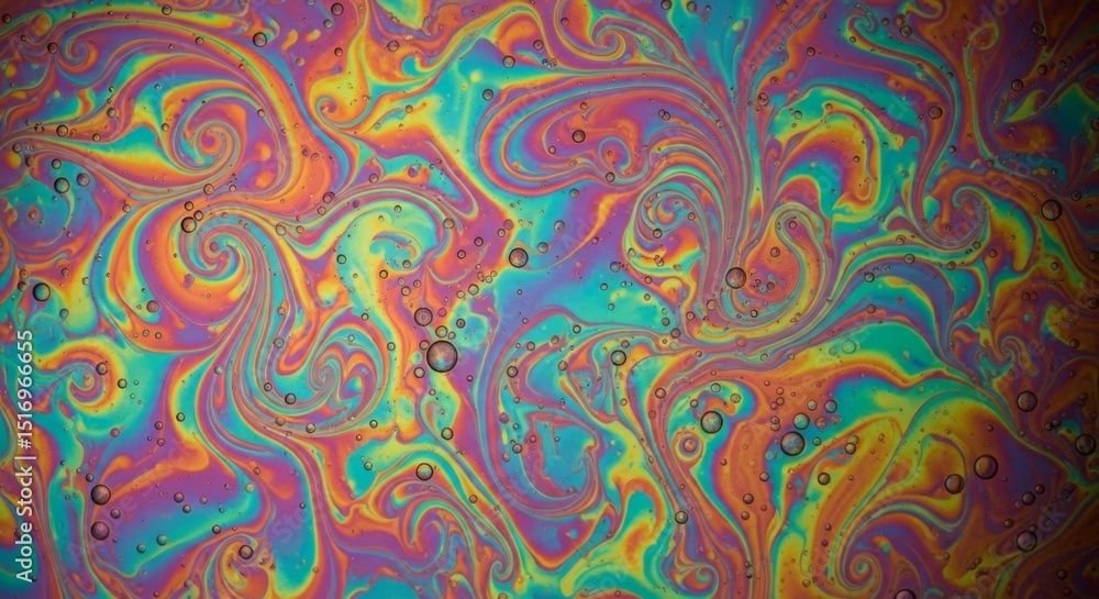 Obraz premium Vibrant rainbow swirls with bubbles in abstract colorful pattern