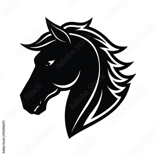 Stylized Black and White Horse Head Vector Illustration