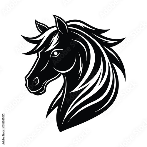 Stylized Black and White Horse Head Vector Illustration