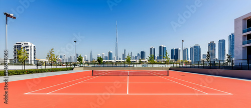 Outdoor Tennis Court With Cityscape View In Dubai