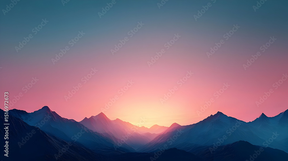 Obraz premium Pink Sunrise Over Mountain Peaks