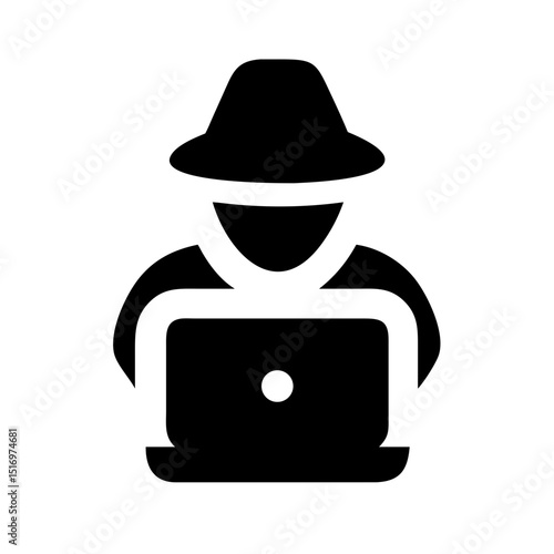 Vector of a hacker with laptop silhouette
