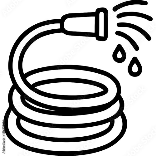 Minimalist garden hose icon with water spray