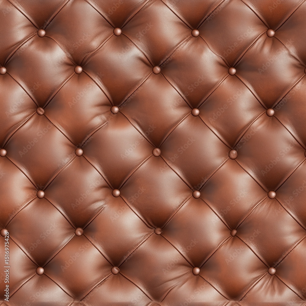 Fototapeta premium Rich brown tufted faux leather texture with a classic quilted pattern and decorative buttons. This seamless background is perfect for upholstery, furniture, or elegant design projects,