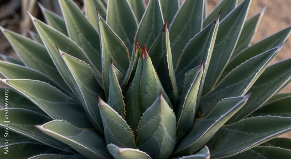Close-up of symmetrical agave plant with pointed leaves in natural setting Close-up of symmetrical agave plant with pointed leaves in natural setting