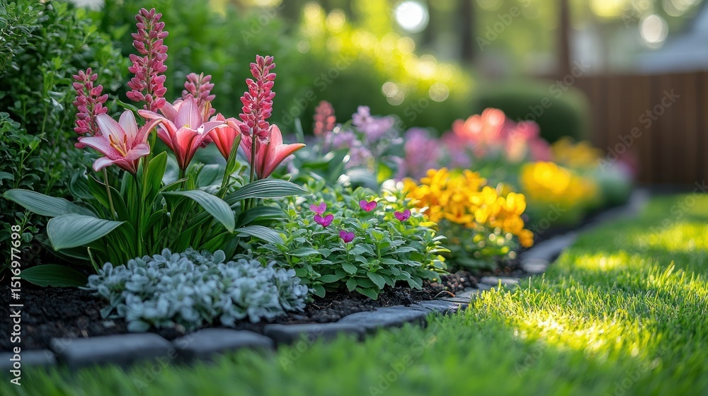 Naklejka premium Vibrant flowerbeds bursting with color