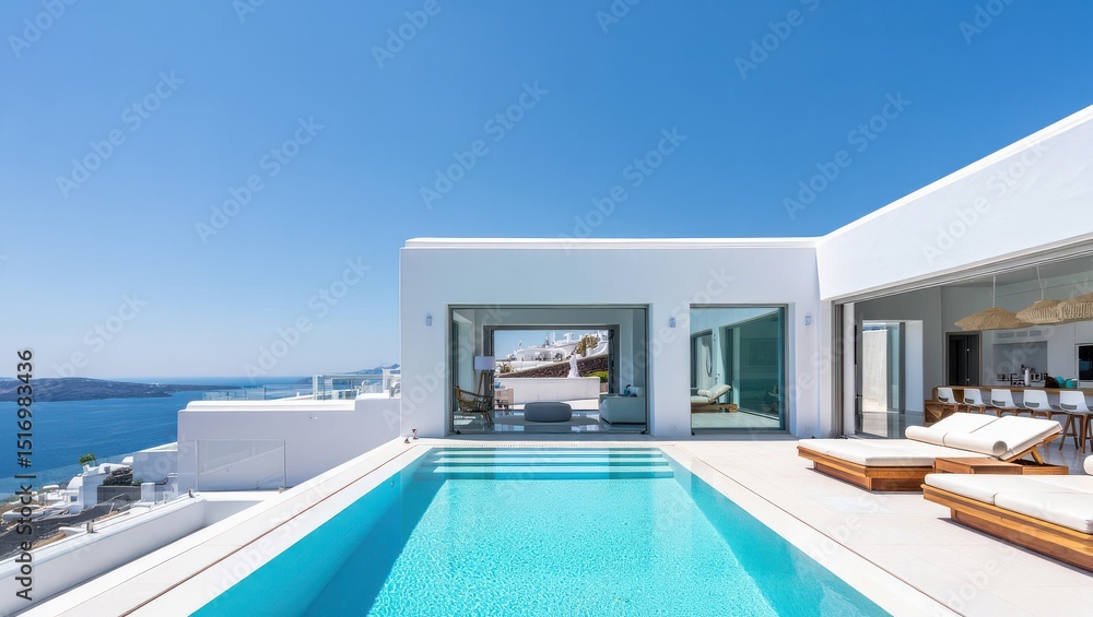 Fototapeta premium Luxury villa with pool overlooking the sea in Santorini, Greece