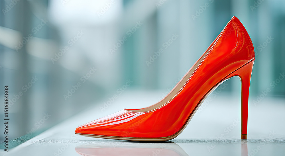 Elegant Red High Heel Shoe on Display, Symbolizing Fashion and Femininity, Ideal for Luxury Brand Advertising and Style Inspiration Elegant Red High Heel Shoe on Display, Symbolizing Fashion and Femininity, Ideal for Luxury Brand Advertising and Style Inspiration