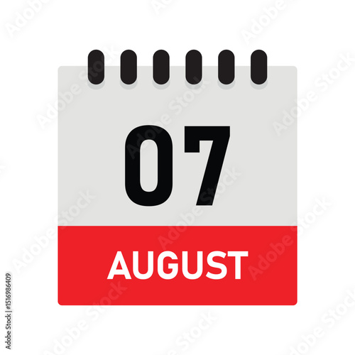 August 7 Reminder Calendar Icon – Dairy Design Vector Template for Planners