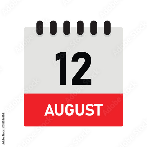 August 12 Reminder Calendar Icon – Dairy Design Vector Template for Planners
