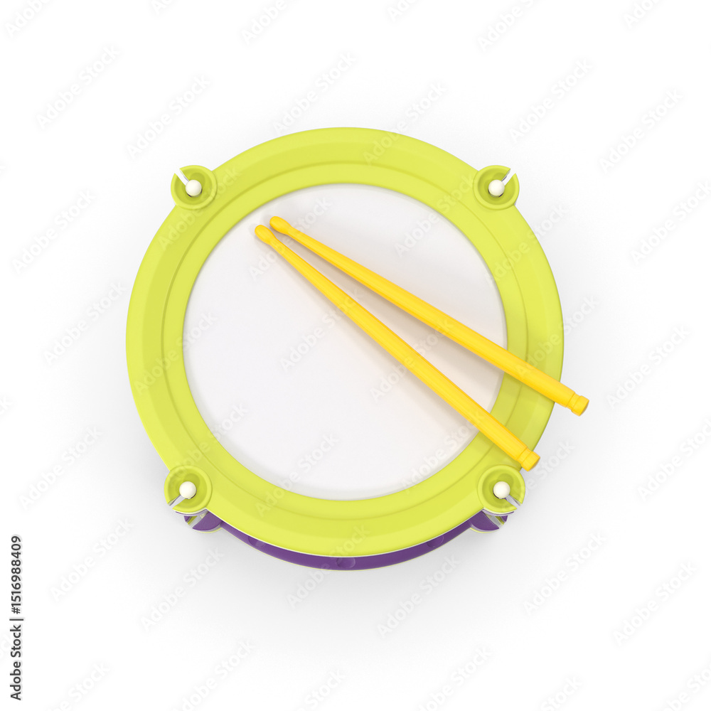 Obraz premium Toy Drum with Drumsticks Isolated on Transparent Background