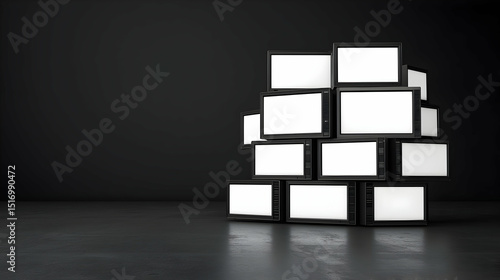 Stacked Television Screens Against Dark Background
