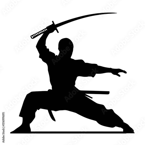 Samurai Sword Fighter Silhouette – Martial Arts Warrior Vector Icon
