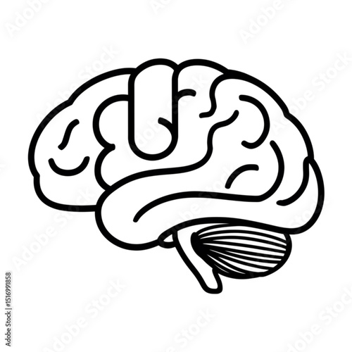 Human Brain Icon Outline – Simple Neuroscience Vector Illustration