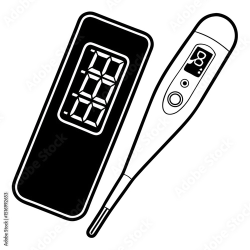Digital Thermometer with Sensor Icon Vector