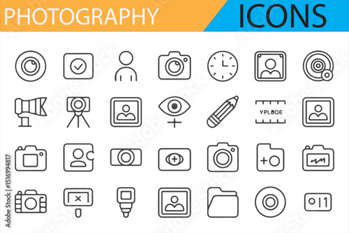 A diverse set of photography-related icons for creative projects and media.