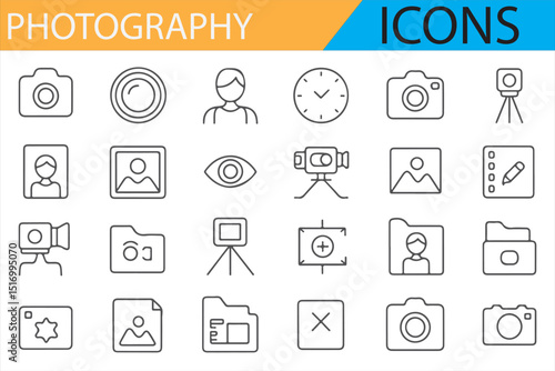 photography icons showcasing camera, gear, and shooting techniques.