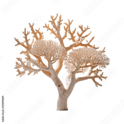 An ethereal tree of branching coral reaching for the sky evoking a sense on transparent background