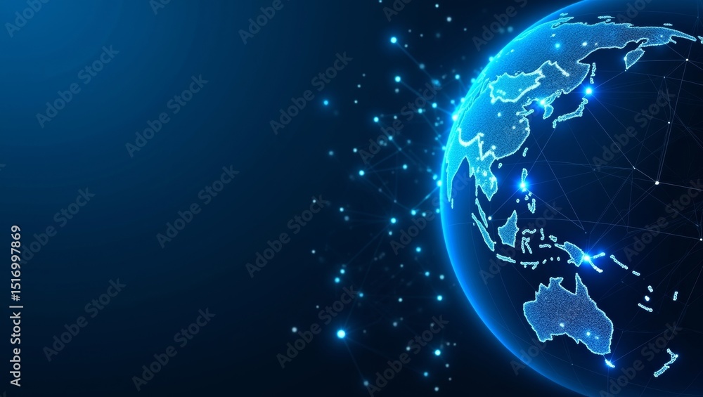 Fototapeta premium Digital illustration of a stylized earth network symbolizing global connectivity against a deep blue background