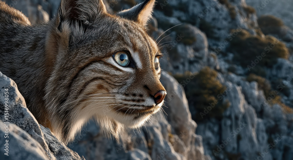 Obraz premium Close-Up of a Bobcat on Rocky Terrain, Symbolizing Wildlife Conservation and Environmental Awareness in Nature Photography