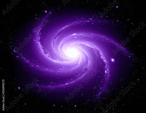 Spiral galaxy in vibrant purple hues against a black backdrop