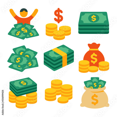 Financial Success and Wealth Concept icon set.