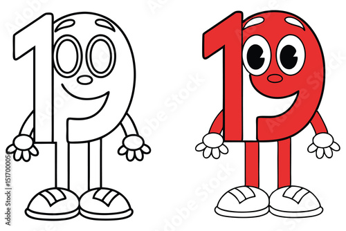 Cartoon Number Nineteen with Googly Eyes Ready to Celebrate its Birthday